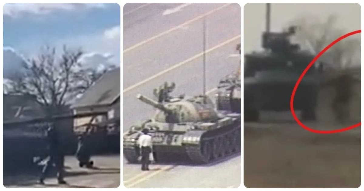 Anche l’Ucraina ha i suoi “tank men”: il corpo contro i carri armati, come a Tienanmen